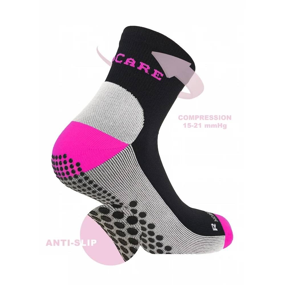 SupCare Kompressionsstrumpor Antihalk Svart Rosa
