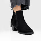 Minfot Rue Boots med klack Dam Dubbelzip Nubuck Svart