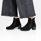 Minfot Rue Boots med klack Dam Dubbelzip Nubuck Svart