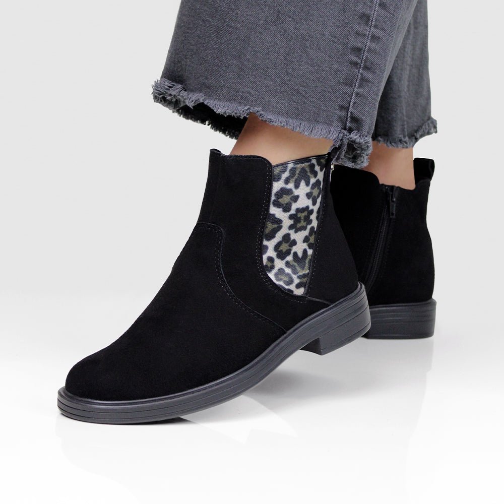 Minfot Bou Chelsea Boots med zip Stretch Nubuck Svart Leopard