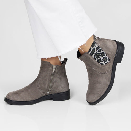Minfot Bou Chelsea Boots Dam Stretch Nubuck Stone Leopard