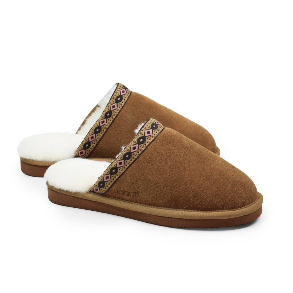 Minfot Fårskinnstofflor Slip-on Myre med sula Chestnut
