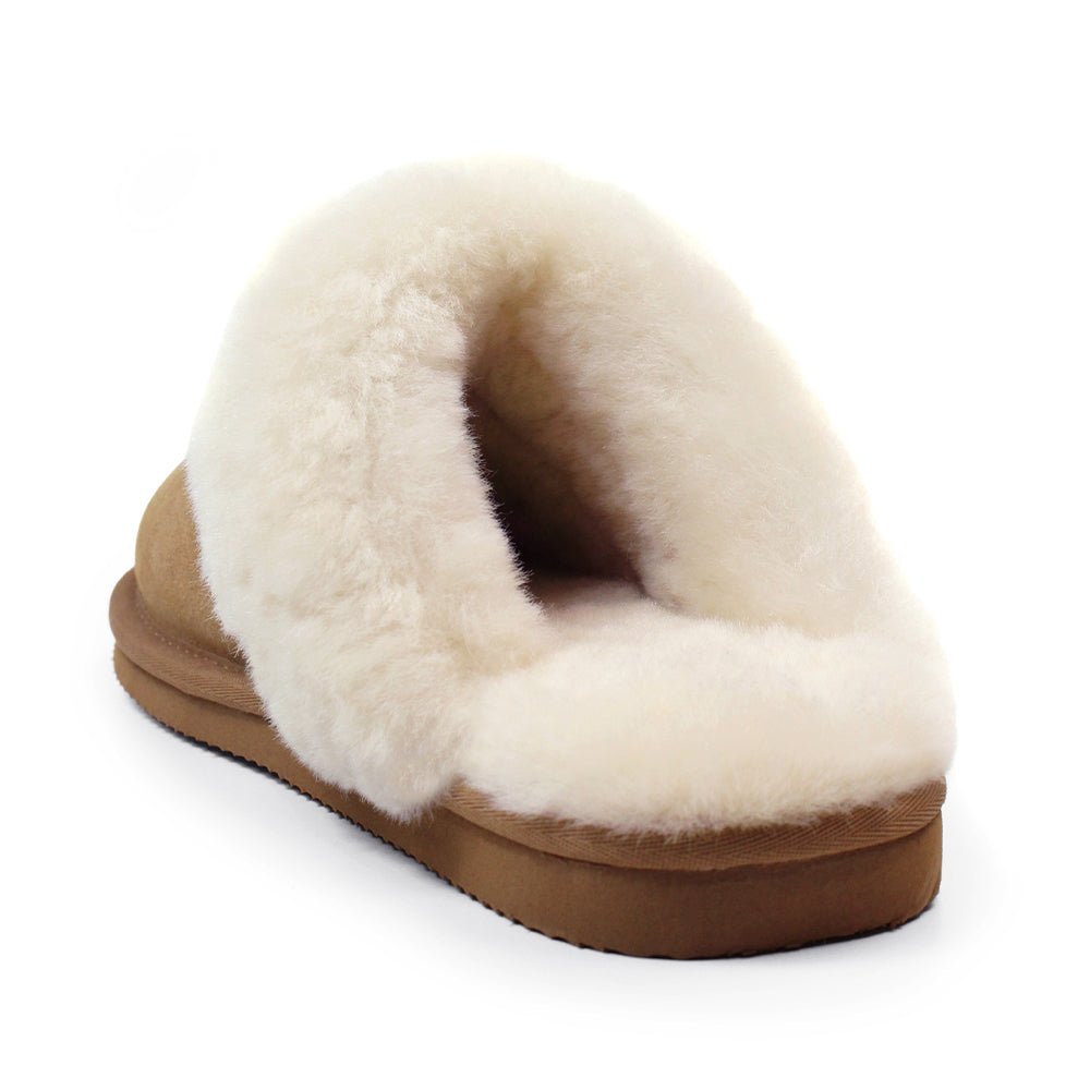 Minfot Fårskinnstofflor Slip-On Duved med sula Caramel