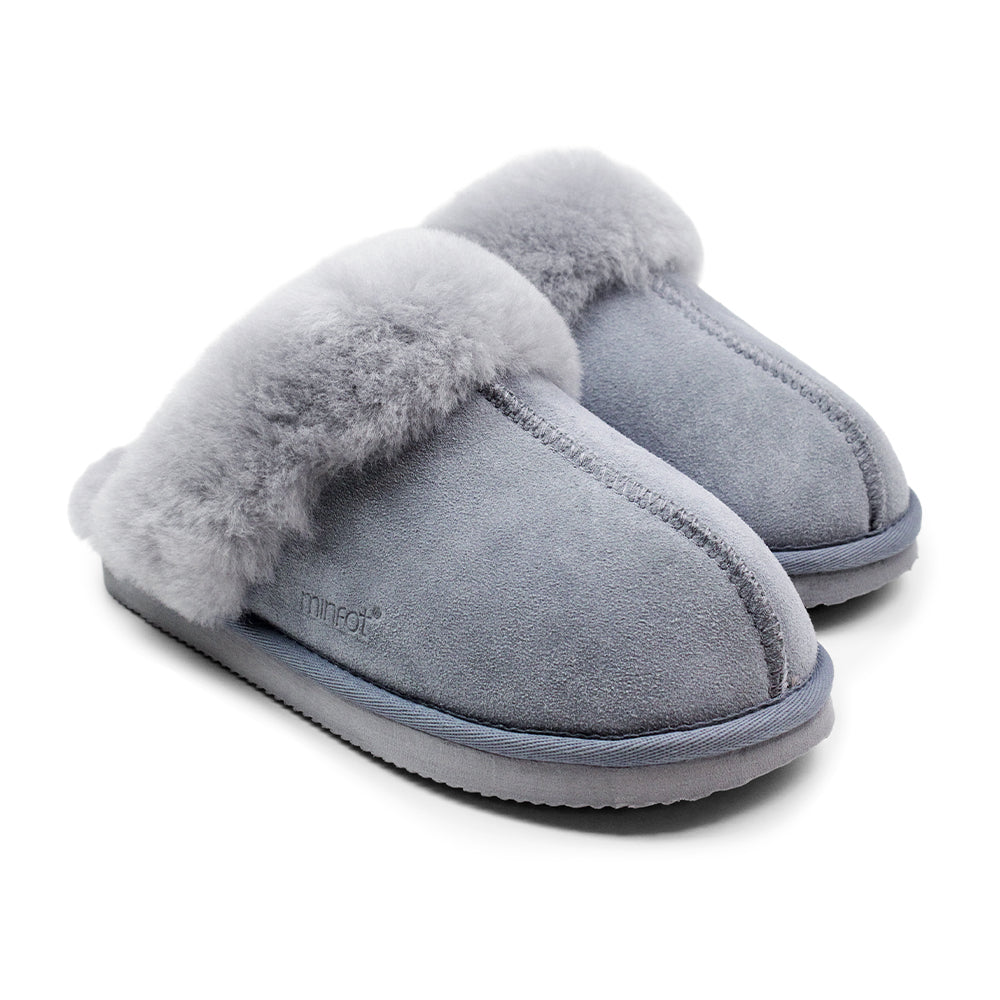 Minfot Fårskinnstofflor Slip-on Duved med sula Grå