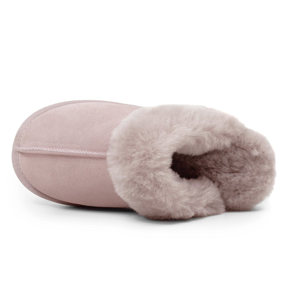 Minfot Fårskinnstofflor Slip-on Duved med sula Rose