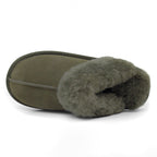 Minfot Fårskinnstofflor Slip-on Duved med sula Mörk Olivgrön