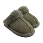 Minfot Fårskinnstofflor Slip-on Duved med sula Mörk Olivgrön
