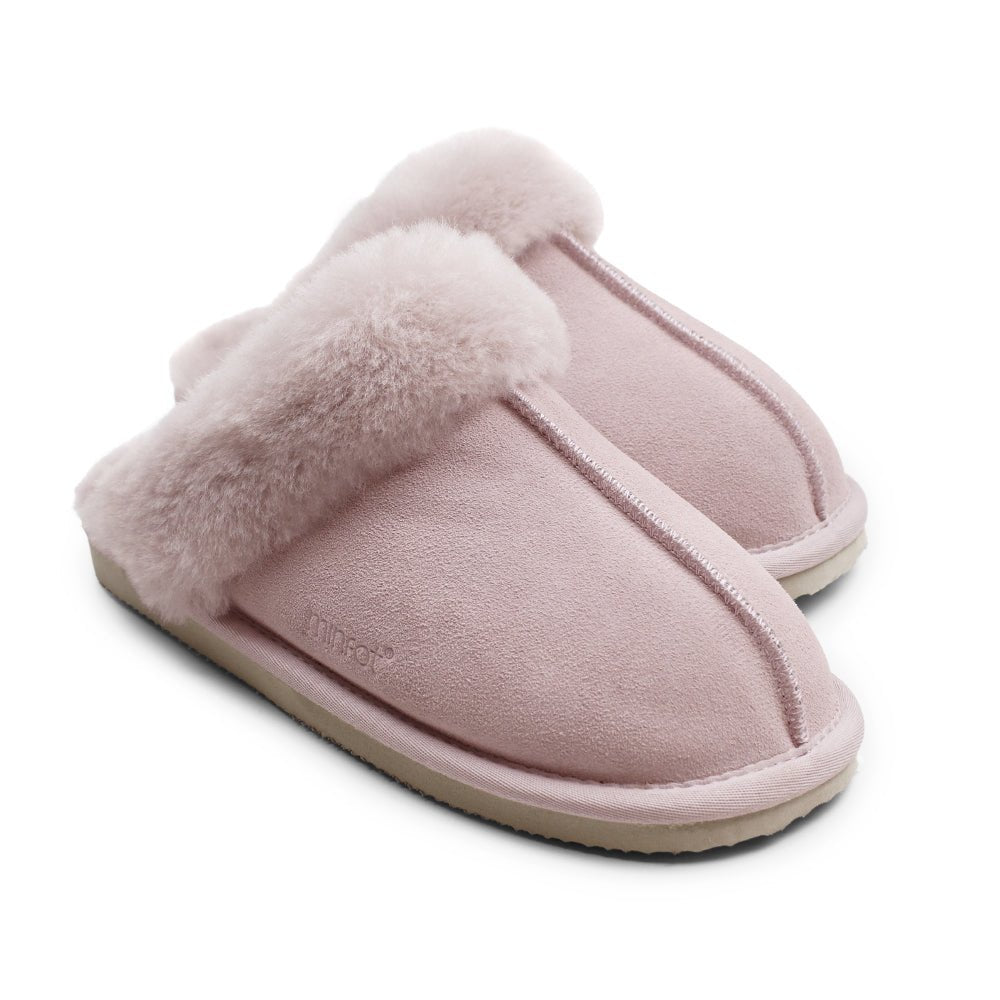 Minfot Fårskinnstofflor Slip-on Duved med sula Rose