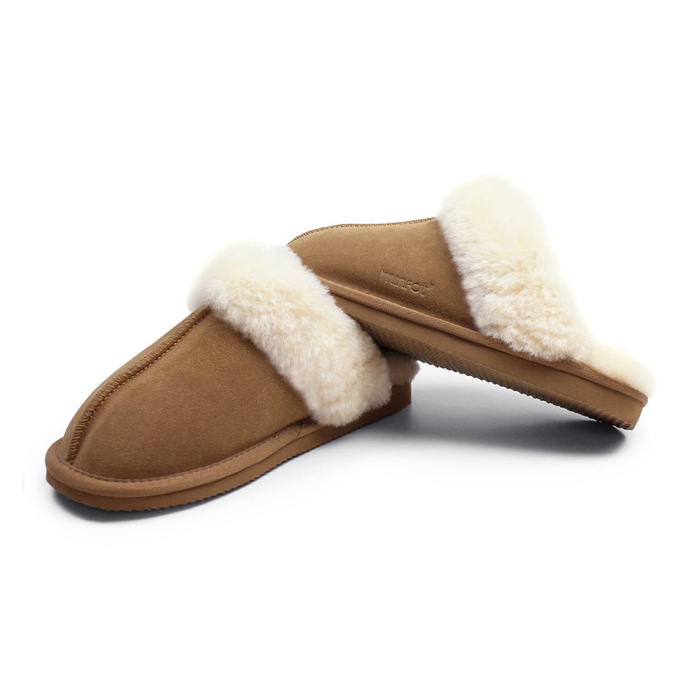 Produktbild 9 - Minfot Fårskinnstofflor Slip-On Duved med sula Caramel