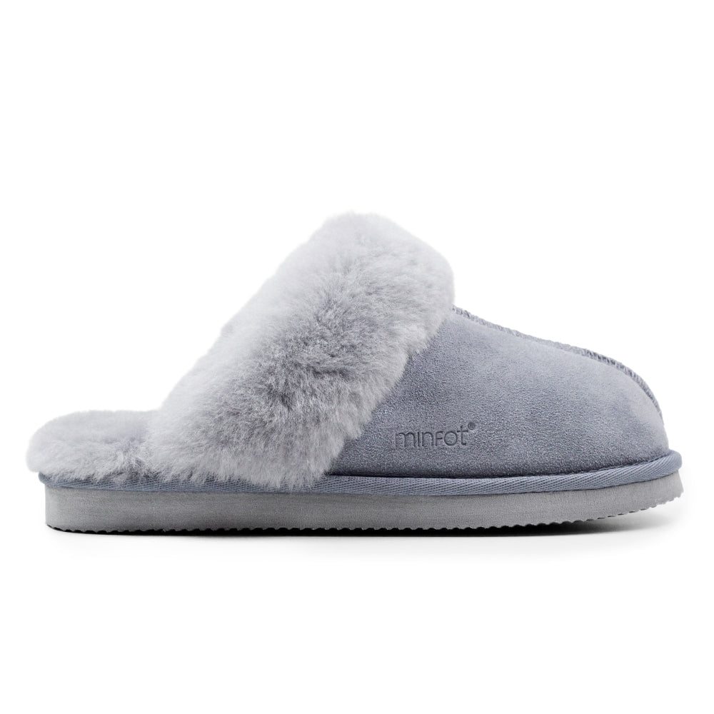 Minfot Fårskinnstofflor Slip-on Duved med sula Grå