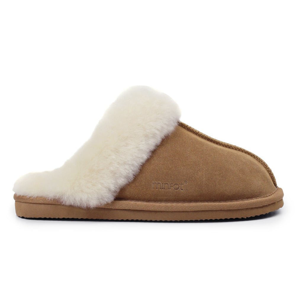Minfot Fårskinnstofflor Slip-On Duved med sula Caramel