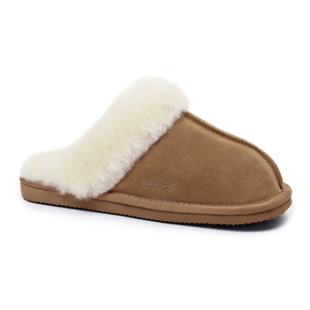 Minfot Fårskinnstofflor Slip-On Duved med sula Caramel