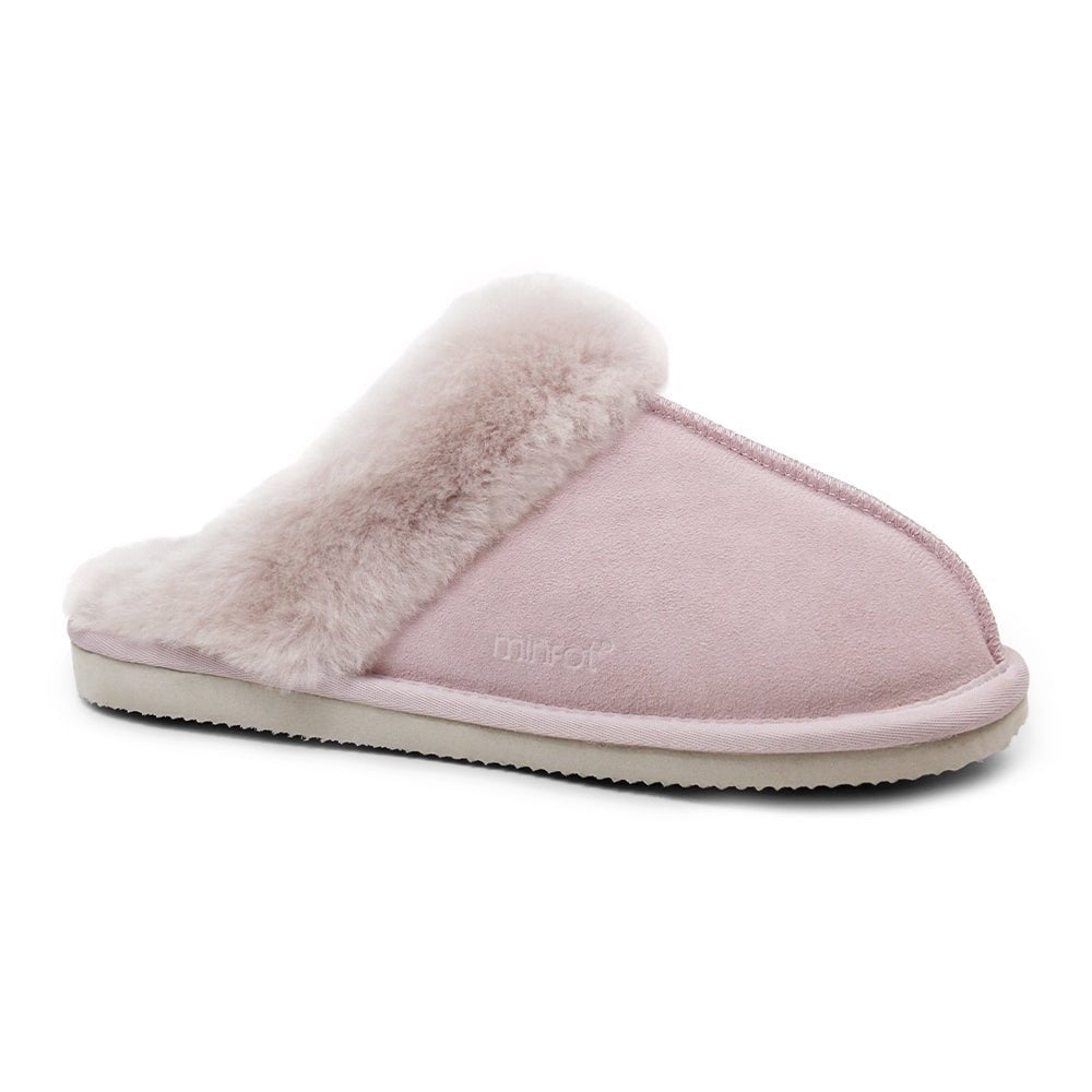 Minfot Fårskinnstofflor Slip-on Duved med sula Rose