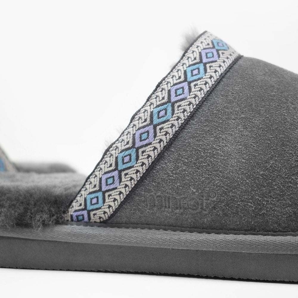 Minfot Fårskinnstofflor Slip-on Myre med sula Grå