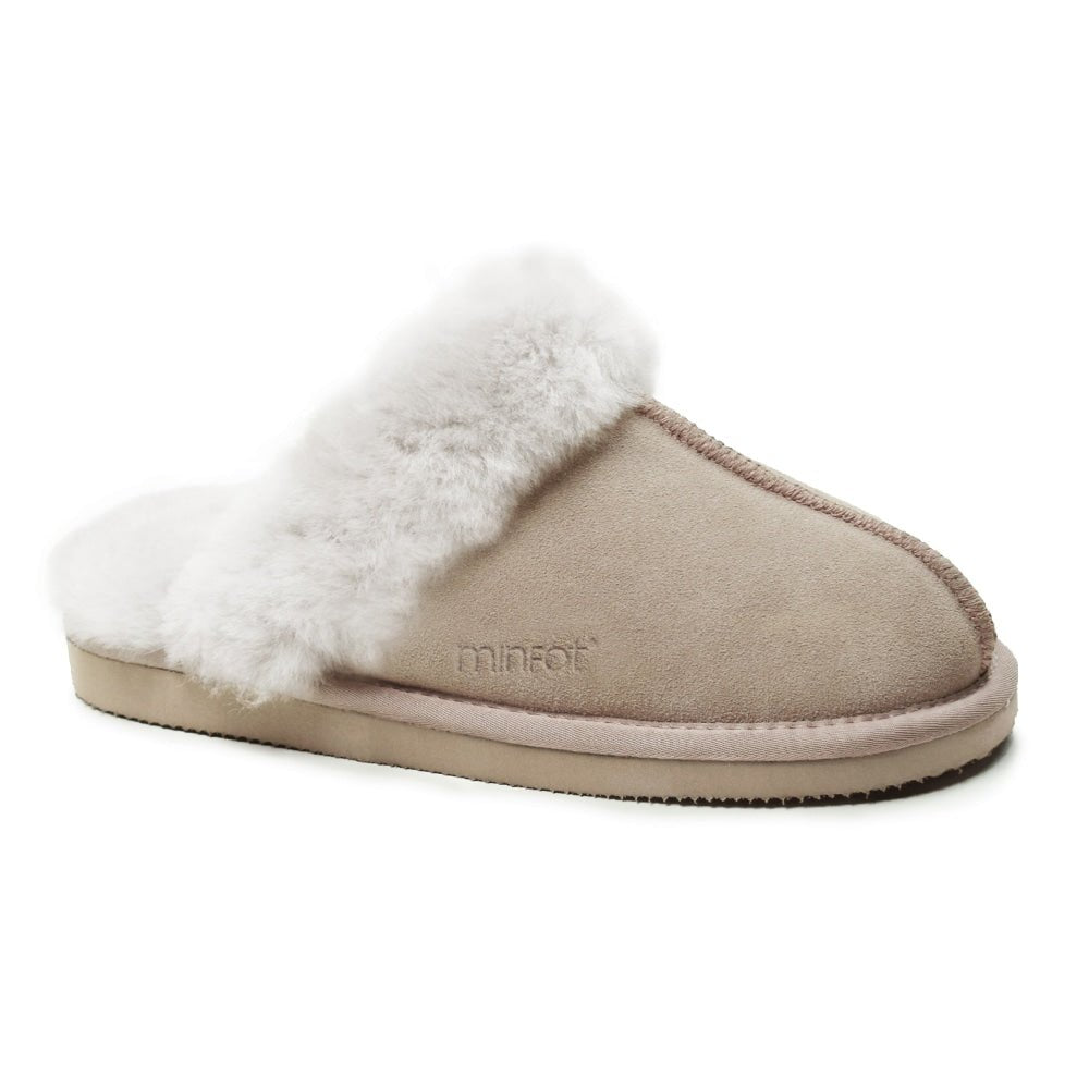 Minfot Fårskinnstofflor Slip-On Duved med sula Beige