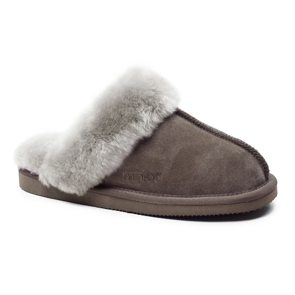 Minfot Fårskinnstofflor Slip-on Duved med sula Stone