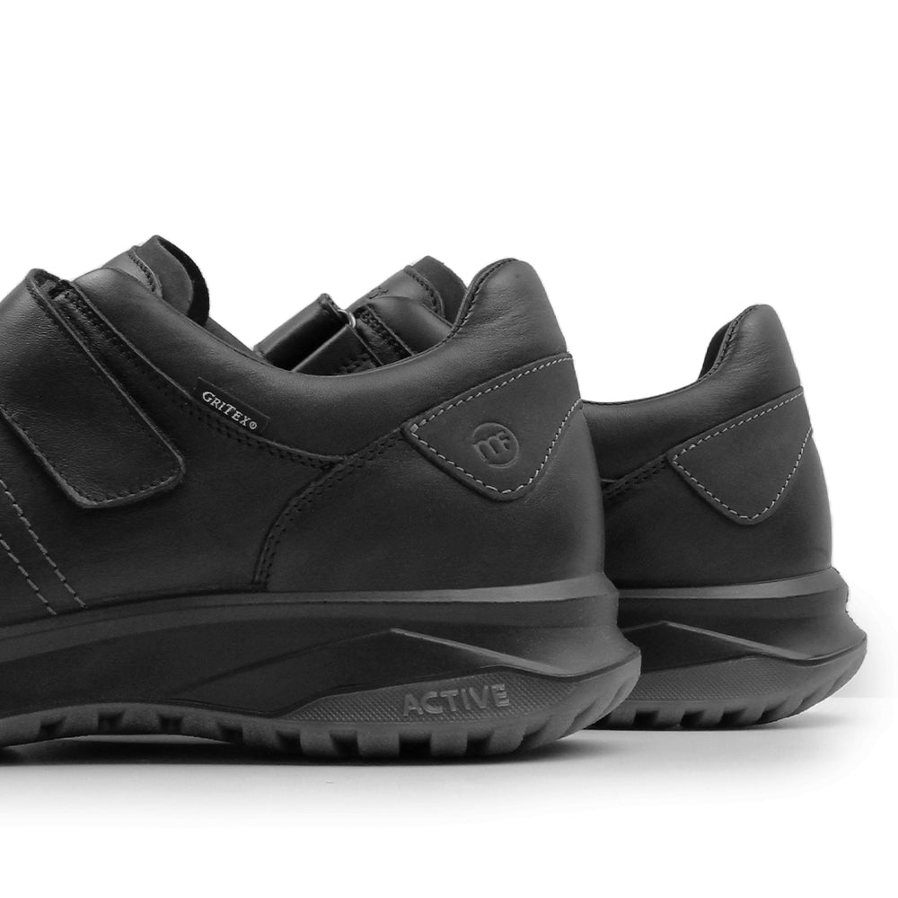 Minfot Grip Skor med Kardborre Herr Vattenavvisande TEX Skinn Svart