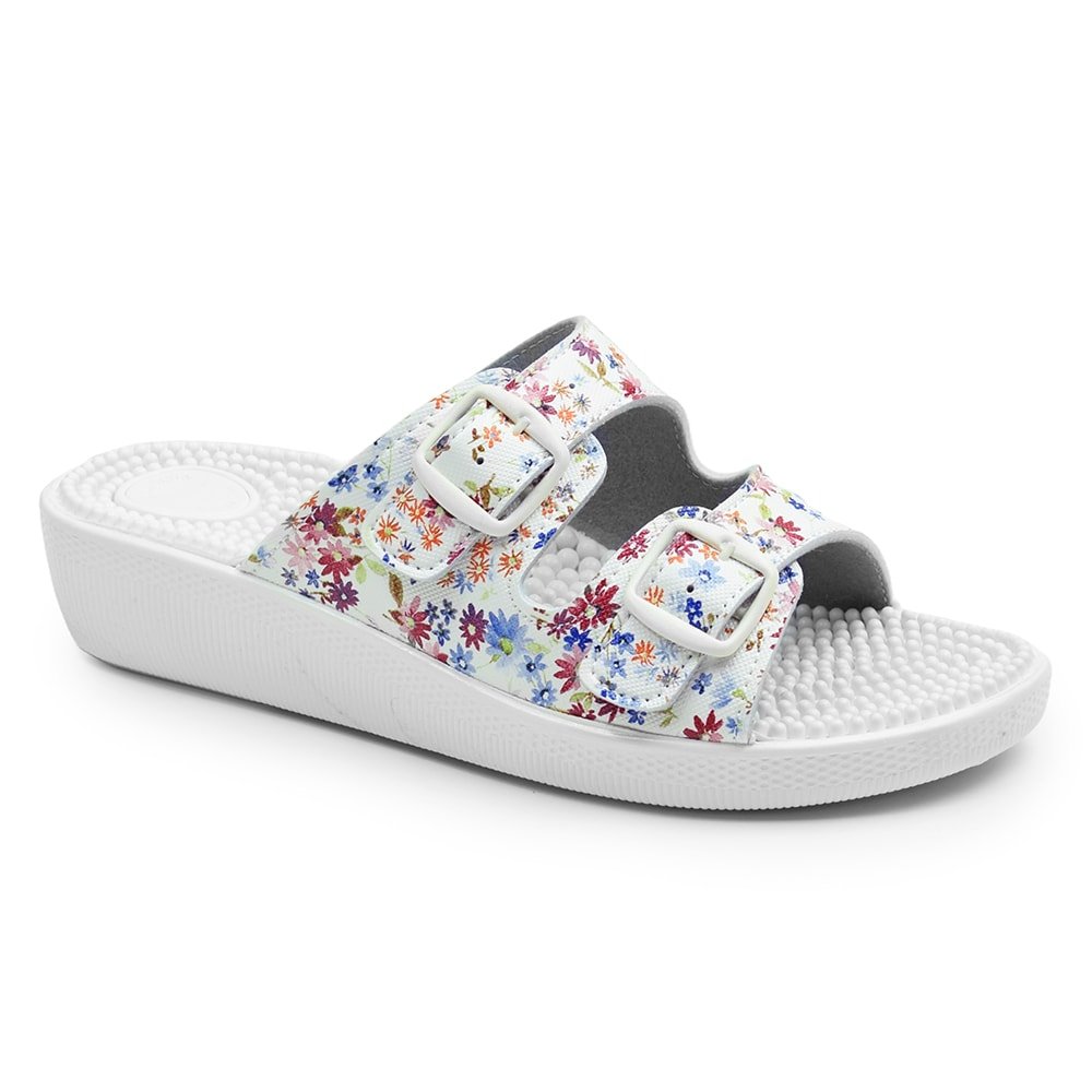 Minfot Massage Sandaler Blommig Vit