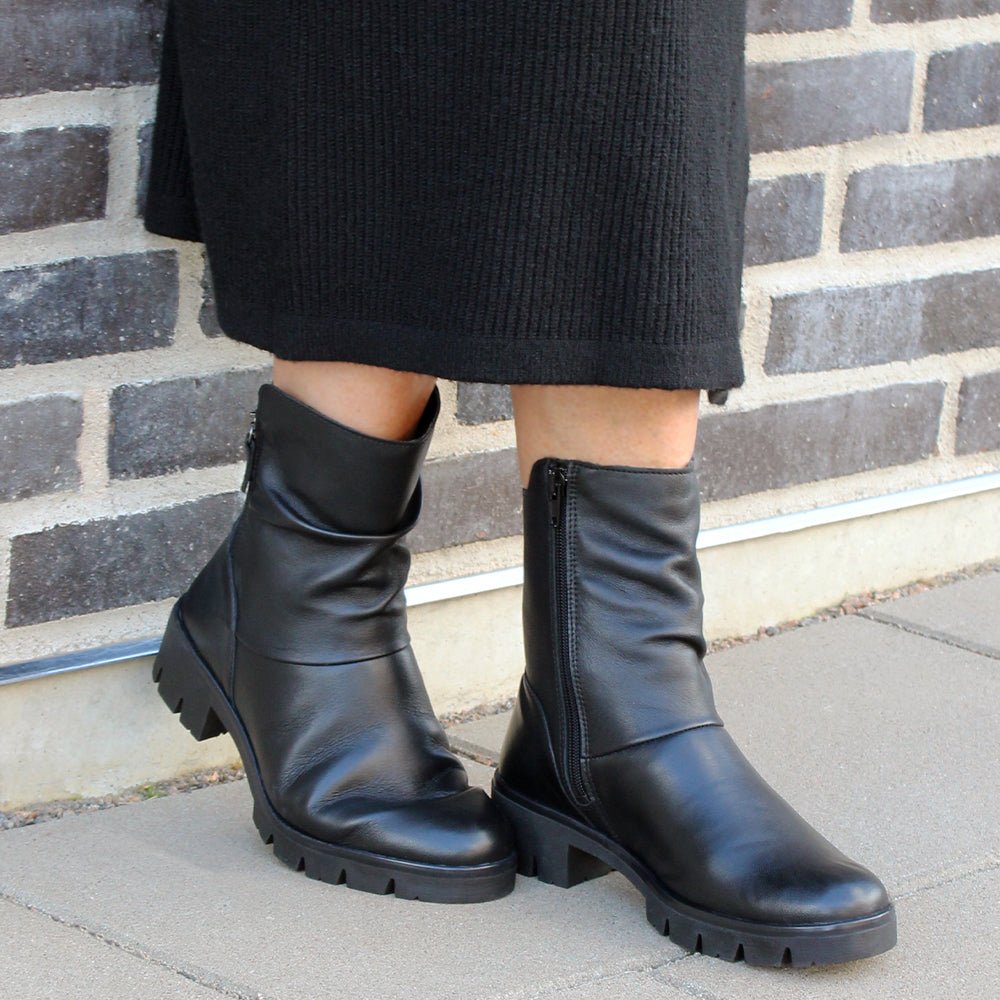 Minfot Noa Boots med låg klack Zip Stretch Läder Svart