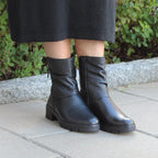 Minfot Noa Boots med låg klack Zip Stretch Läder Svart