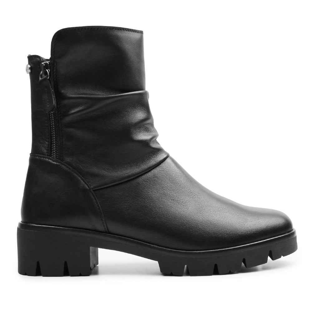 Minfot Noa Boots med låg klack Zip Stretch Läder Svart