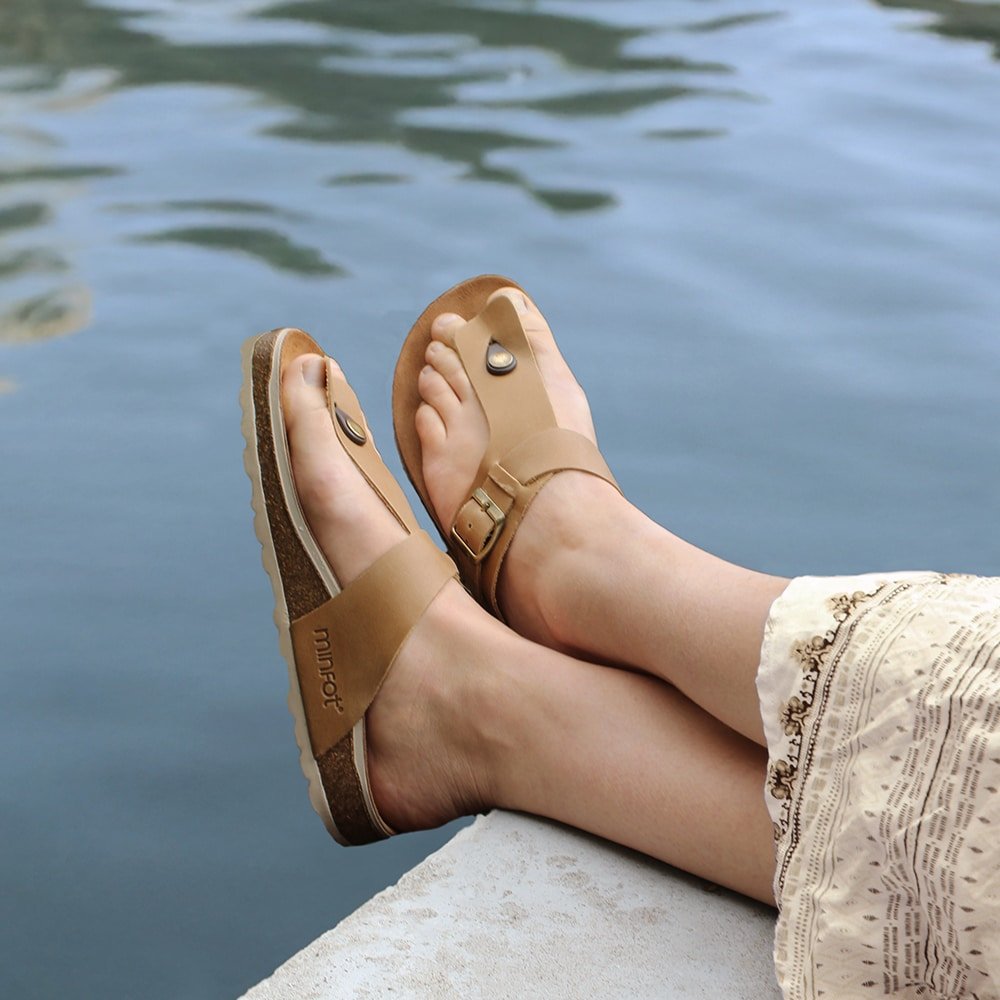 Minfot Noa Tåsandaler Läder Primo Soft Beige