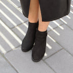 Minfot Rue Boots med klack Dam Dubbelzip Nubuck Svart