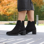 Minfot Rue Boots med klack Dam Dubbelzip Nubuck Svart