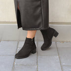 Minfot Rue Boots med klack Dam Dubbelzip Nubuck Svart