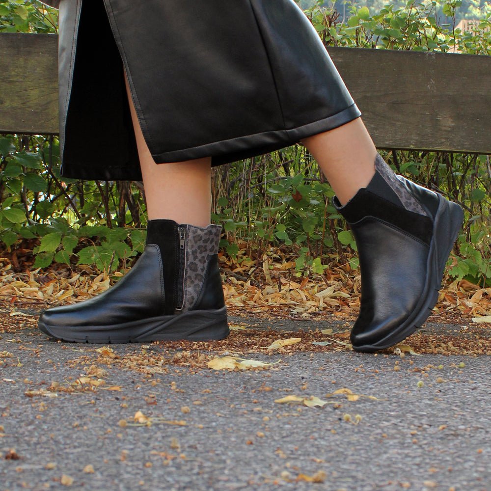 Produktbild 13 - Minfot Zon Chelsea Boots med zip Stretch Läder Svart Leopard