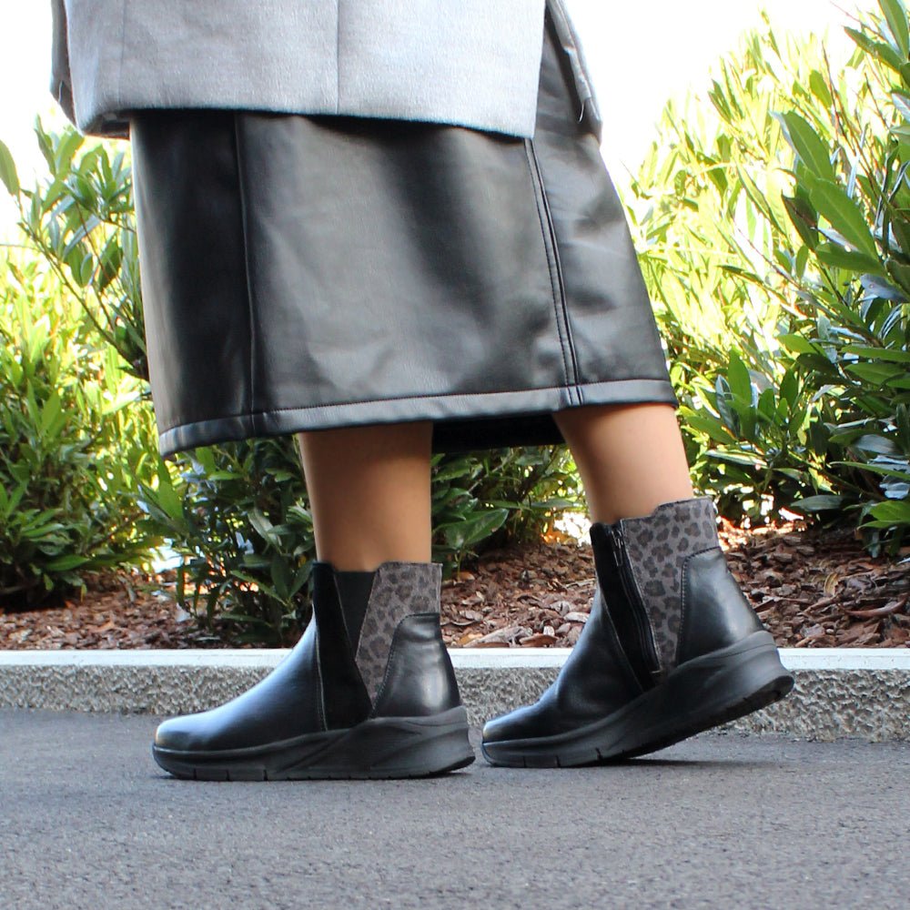 Minfot Zon Chelsea Boots med zip Stretch Läder Svart Leopard