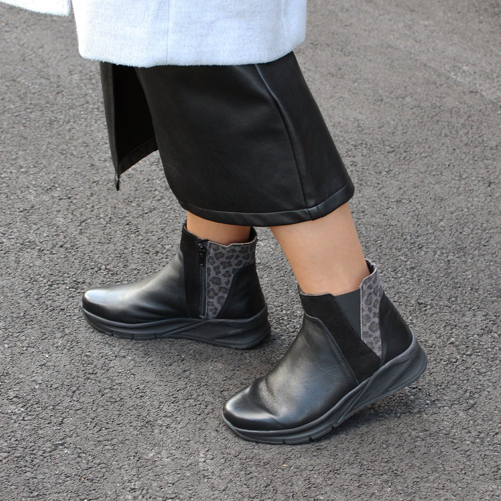 Produktbild 14 - Minfot Zon Chelsea Boots med zip Stretch Läder Svart Leopard