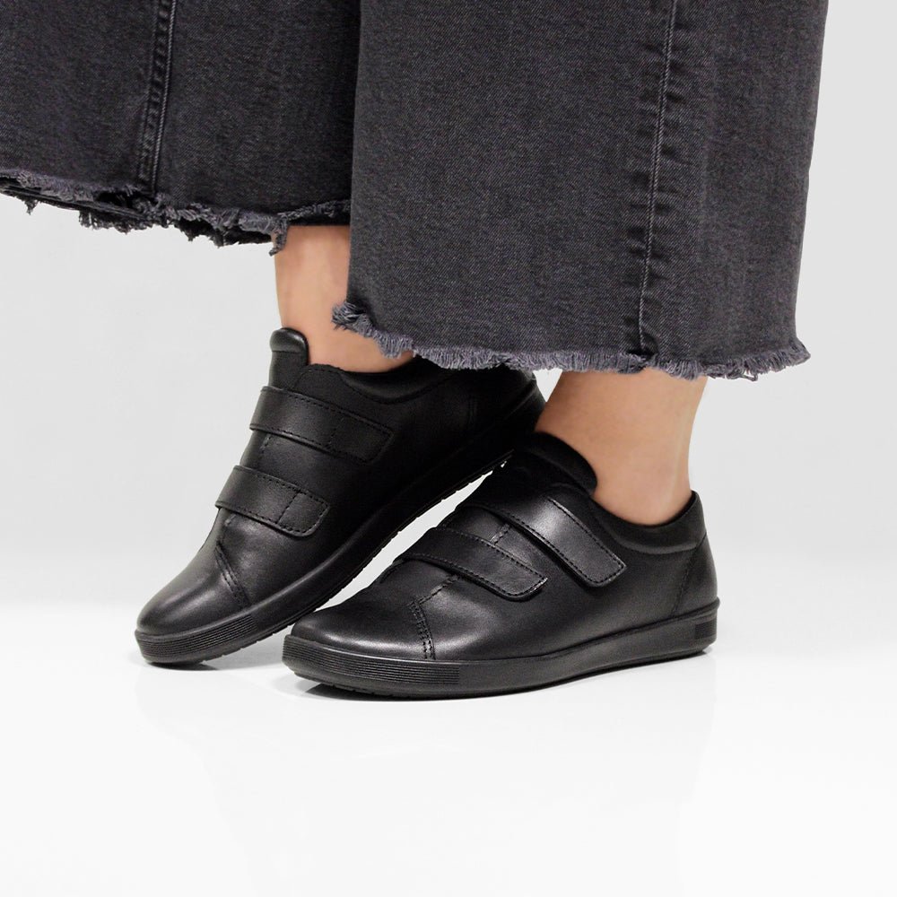 Minfot Aveny Skinn Sneaker med Kardborreband Svart