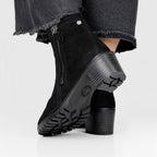Minfot Rue Boots med klack Dam Dubbelzip Nubuck Svart