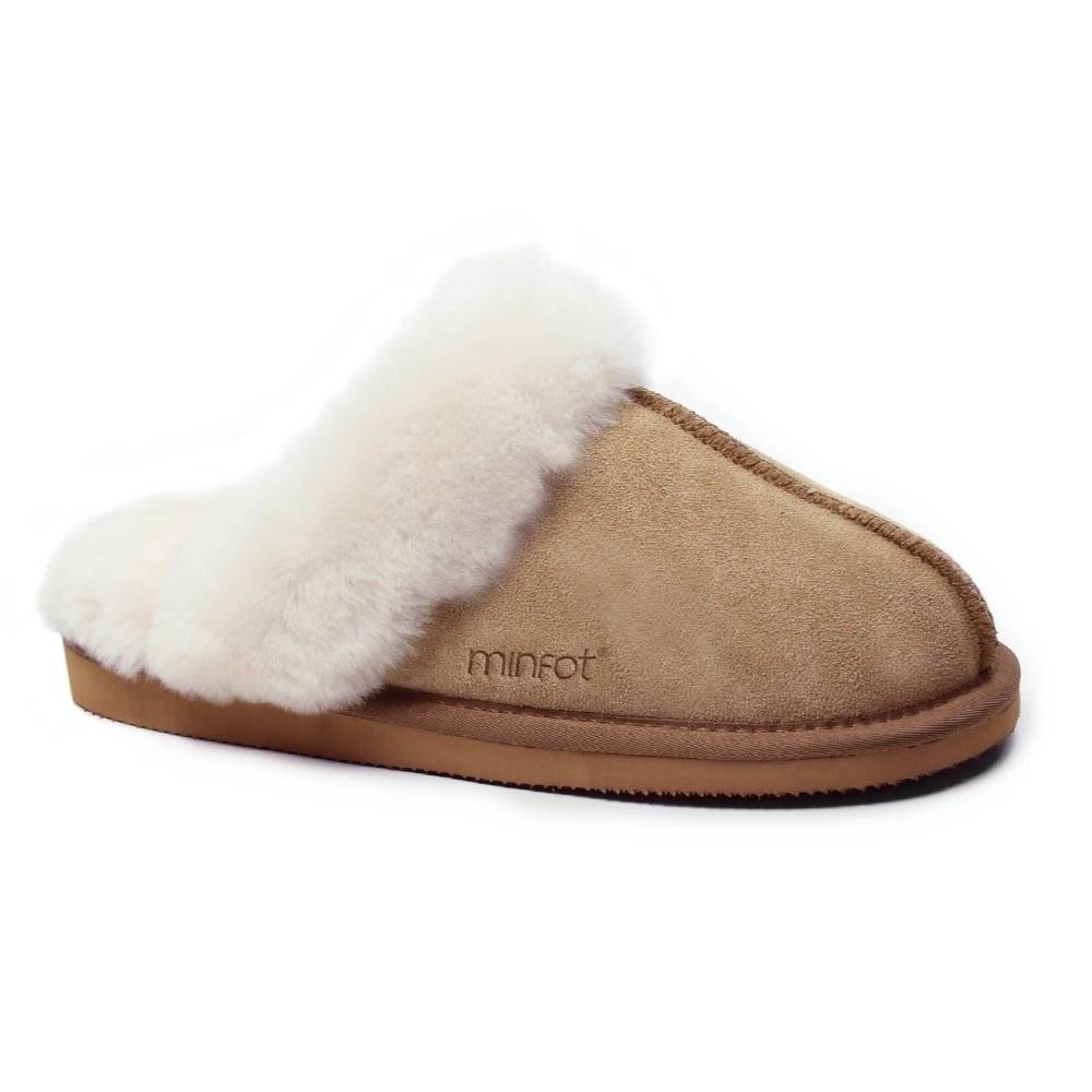 Minfot Fårskinnstofflor Slip-On Duved med sula Chestnut