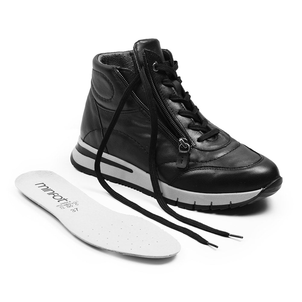 Minfot Pim Hög Sneaker Dam Bred Skinn Svart