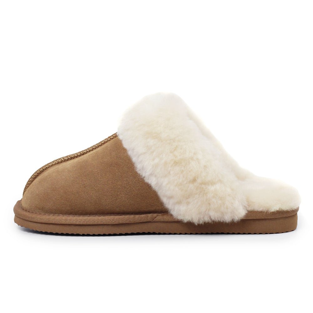 Produktbild 4 - Minfot Fårskinnstofflor Slip-On Duved med sula Caramel