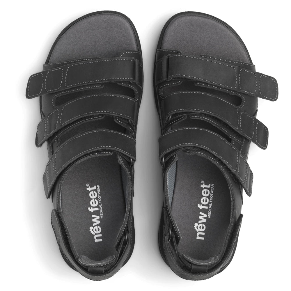 Produktbild 4 - New Feet Frode Extra Breda Sandaler Hälkappa Kardborre Herr Svart