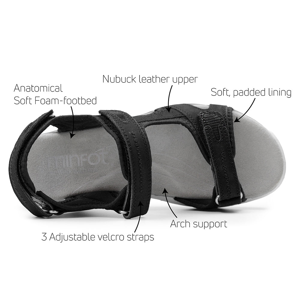 Minfot Nyhamn Sandaler Dam Nubuck Svart