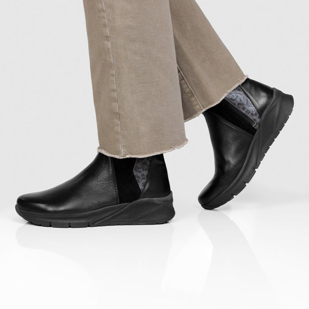 Minfot Zon Chelsea Boots med zip Stretch Läder Svart Leopard