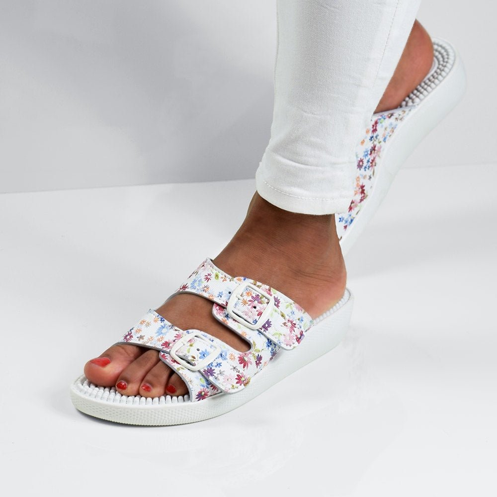 Minfot Massage Sandaler Blommig Vit