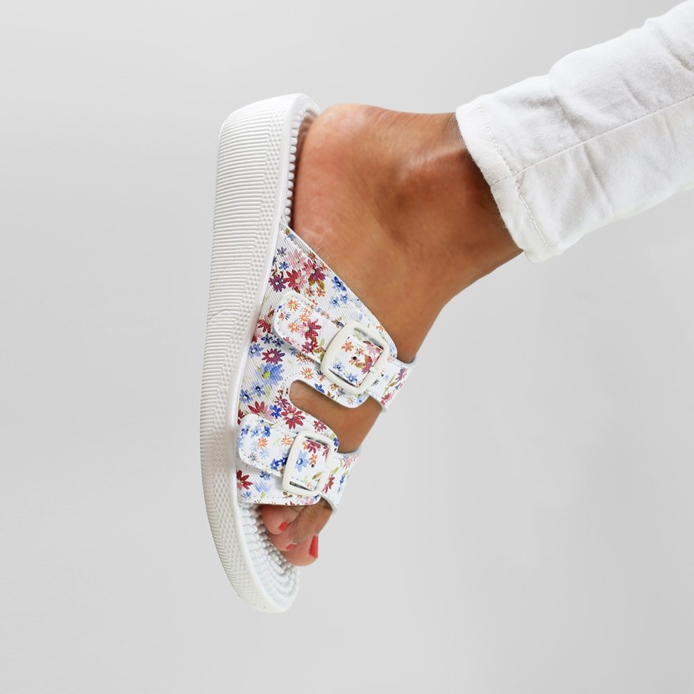Minfot Massage Sandaler Blommig Vit