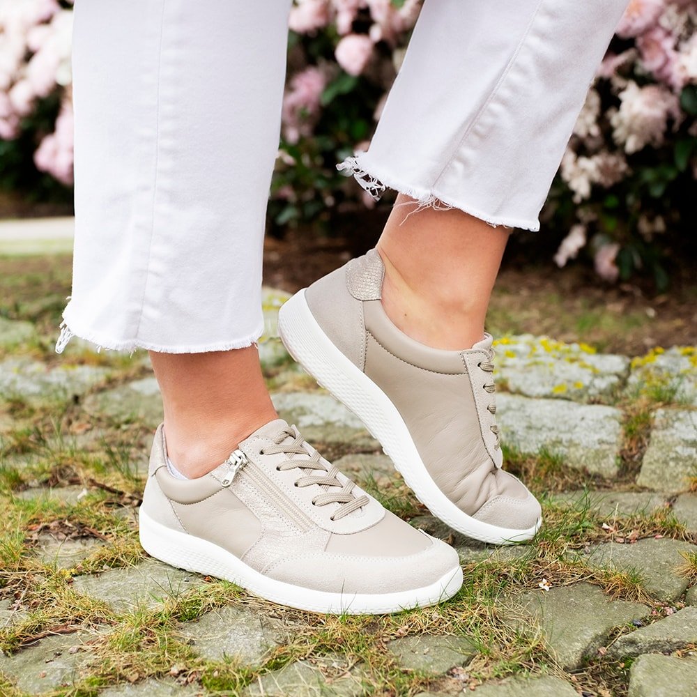 RESALE Minfot Way Sneaker Bred Stretch Zip Beige