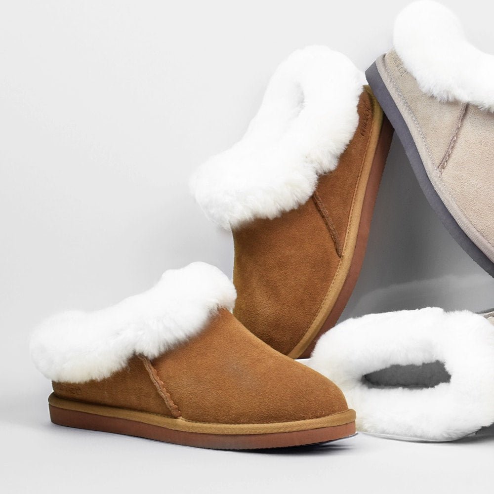 Minfot Fårskinnstofflor Bergen med sula Chestnut