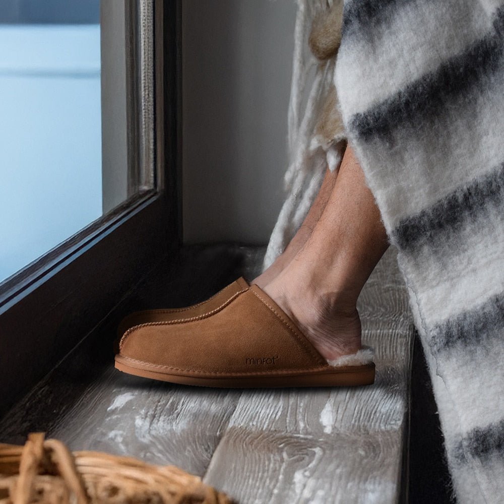 Minfot Fårskinnstofflor Slip-on Orust med sula Chestnut
