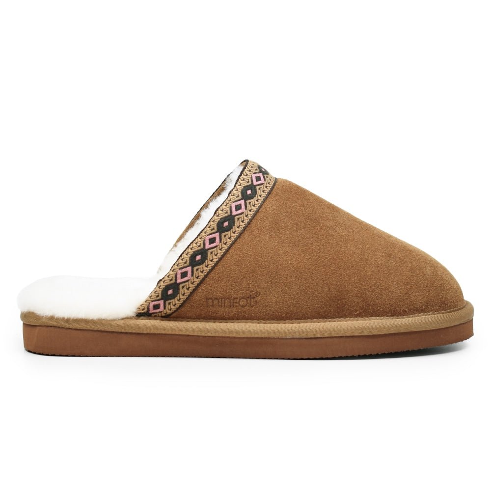 Minfot Fårskinnstofflor Slip-on Myre med sula Chestnut