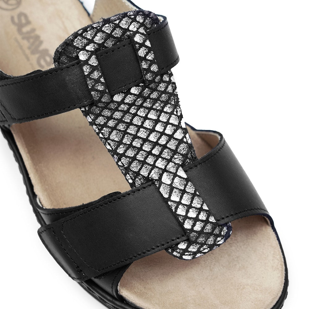Suave Extra Bred Sandal Skinn Marilyn Svart