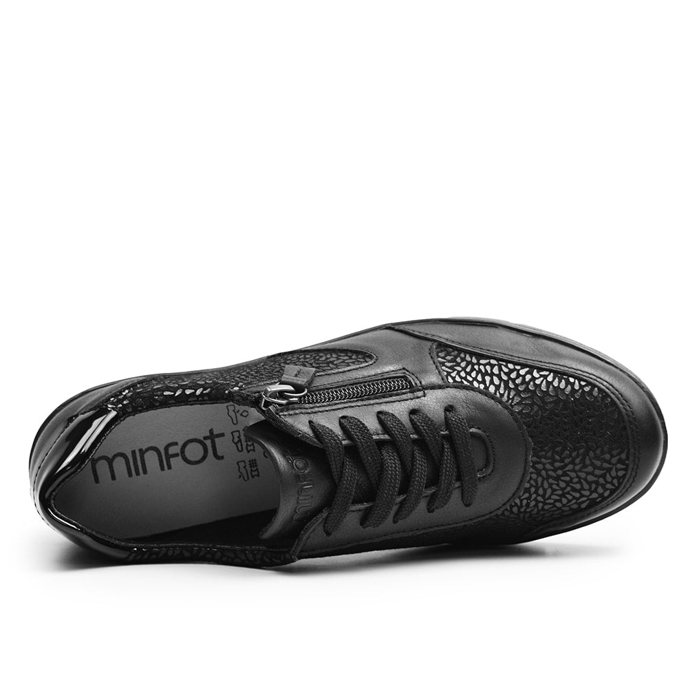 Minfot Elin Stretch Breda Skor Dragkedja Skinn Svart