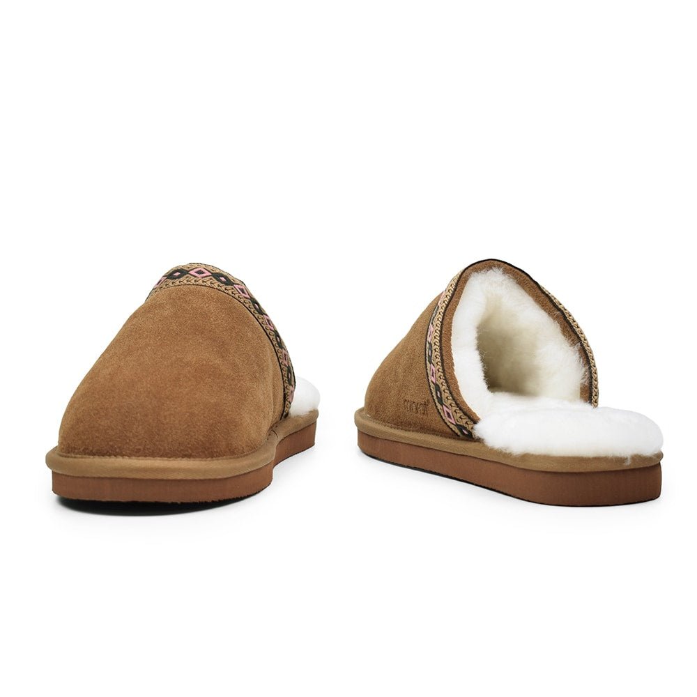 Minfot Fårskinnstofflor Slip-on Myre med sula Chestnut