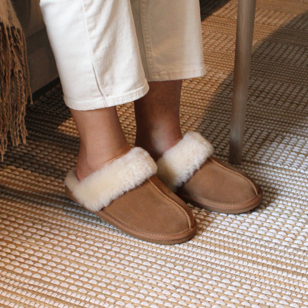 Produktbild 11 - Minfot Fårskinnstofflor Slip-On Duved med sula Caramel